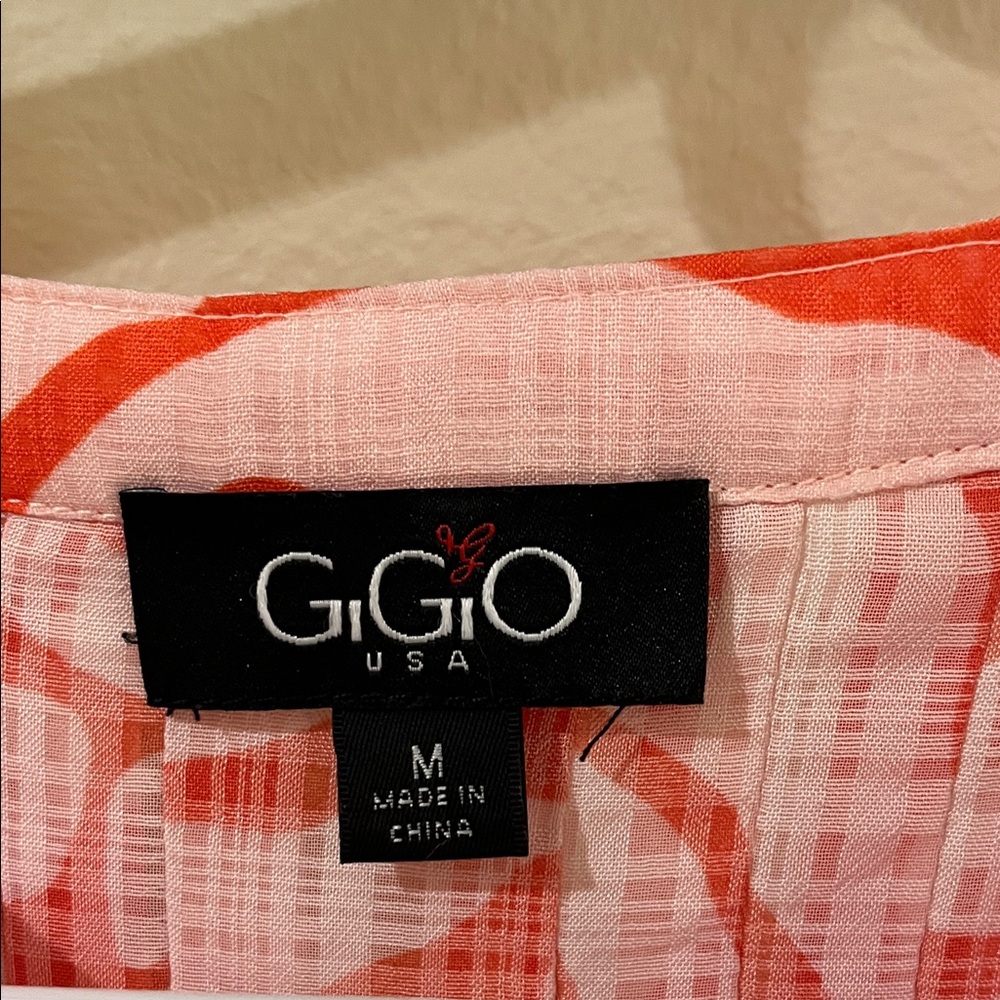 GGO Women's orange and White Patterned Blouse - Picture 2 of 8